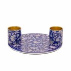 Dubbele Shabbatskandelaar handgeschilderd in Armeens blauw van Yair Emanuel