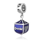 Hangend bedeltje Dreidel / Chanukah Bedeltje van zilver met blauwe emaille 