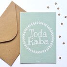Kaart met envelop met Toda Raba (dankjewel) in mintgroen met Krans design van Ahavah design