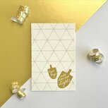 Cadeaukaartje / Minikaartje voor Chanoeka / Chanukah met grafisch patroon en dreidels met de tekst eight days with love and lig