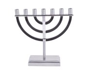 Menorah / Menora, prachtige 7-armige Menorah small van Yair Emanuel, uitgevoerd in nikkel met neurtrale zwarte kleur accenten 