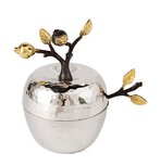 Honingpotje van Yair Emanuel prachtig uitgevoerd in gehamerd zilverkleurig metaal met vergulde granaatappeltjes