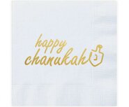 Papieren servetten met een goudkleurige Dreidel en de tekst: Happy Chanukah (Vrolijke Chanukah) 20 stuks