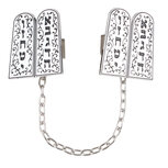 Tallit / Talliet clip met een afbeelding van de 10 woorden op de 2 stenen tafelen en mooie krul versiering