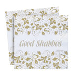 Papieren servetten met de tekst Good Shabbos en  Shabbat Shalom met mooie neutrale decoratie wit/goud