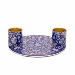 Dubbele Shabbatskandelaar handgeschilderd in Armeens blauw van Yair Emanuel