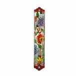 Mezuzah handgeschilderd met bloemen van Yair Emanuel van uitgesneden metaal. 