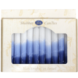 Shabbats kaarsen, kosher en handgemaakt in Safed verpakt per 12 stuks. Blauw/Wit
