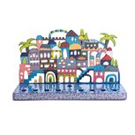 Chanukah Menorah (Chanoekia) van Yair Emanuel met vrolijke afbeeldingen van de oude stad Jeruzalem