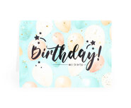 Felicitatiekaart, met Hebreeuwse tekst Mazel Tov en de engelse tekst Birthday