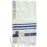 Tallit (gebedsmantel) gemaakt van 100% wol blauw/wit met gouddraad.