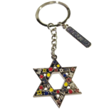Sleutelhanger Davidster in zilverkleur met daarin verschillende symbolen uit Isra&euml;l erin verwerkt en een zilverkleurig l