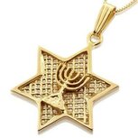 Davidster hangertje, 14K gouden Davidster hangertje met Menorah uit de Rafael Jewelry collectie