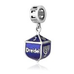 Hangend bedeltje Dreidel / Chanukah Bedeltje van zilver met blauwe emaille 