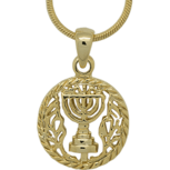 Menorah hangertje van met geelgoud verguld metaal inclusief ketting van 40 cm