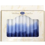 Shabbats kaarsen, kosher en handgemaakt in Safed verpakt per 12 stuks. Blauw/Wit