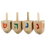 Kleine Dreidel van hout met gekleurde letters, 4 cm hoog