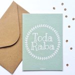 Kaart met envelop met Toda Raba (dankjewel) in mintgroen met Krans design van Ahavah design