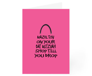 Felicitatiekaart, vrolijke roze kaart met Hebreeuws/Engelse tekst en voor een Bat Mitswa (dochter der wet), inclusief roze envelop