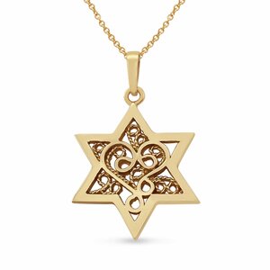 Davidster hangertje, schitterend 14K gouden Davidster hangertje met filigree bewerking uit de Rafael Jewelry collectie