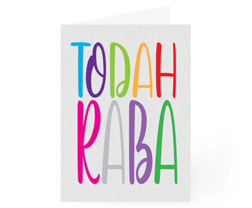 'Todah raba' kaart, hartelijk dank kaart met de tekst in vrolijke kleuren