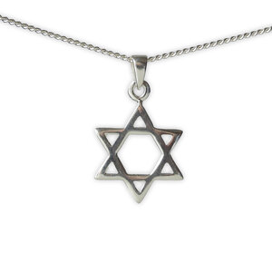 Davidster hangertje, simpel zilveren ontwerp verkrijgbaar in 4 maten, medium