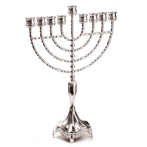 Grote verzilverde Chanukah / Chanoeka Menorah met Jeruzalem decoratie, geschikt voor normale diner- of huishoudkaarsen