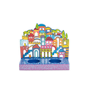 Shabbats kandelaar Jeruzalem van Yair Emanuel handbeschilderd metaal 