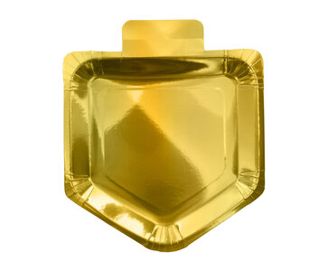 Papieren Chanukah bordjes in de vorm van een dreidel, in goudfolie