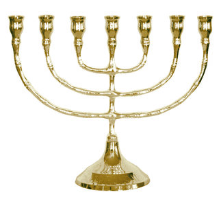 Menorah, vergulde Menorah van een uitstekende glanzende kwaliteit in een medium maat 18 cm hoog en 22 cm breed
