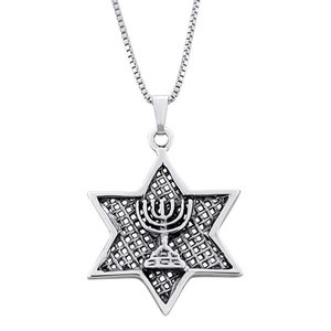 Davidster hangertje, handgemaakt zilveren Davidster hangertje met Menorah aan bijpassende ketting uit de Rafael Jewelry collectie