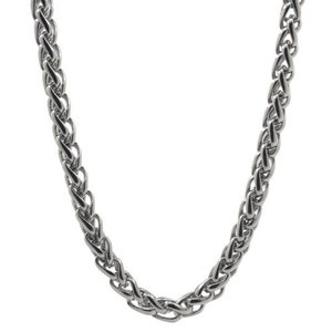 Herenketting / Mannenketting, stoere, roestvrijstalen basis ketting in oud-zilverkleur met gevlochten schakels van 3 mm leverbaar in verschillende lengtes