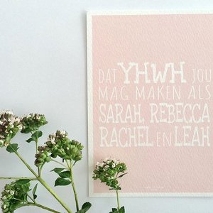 Kaart met envelop met de kinderzegen voor meisjes naar aanleiding van Ruth 4:11 in pastel roze van Ahavah design