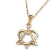 Davidster / Hart hangertje, prachtig 14K gouden hangertje uit de Rafael Jewelry collectie waarbij het &#039;Hart&#039; onderdee