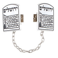 Tallit clip / Talliet clip met een afbeelding van de Kotel (Westelijke Muur) en in het Hebreeuws Jeruzalem 