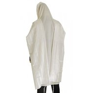 Prachtige grote Tallit (gebedsmantel) 100% wol met ingeweven glanzend witte streep 150 x 200 cm
