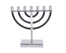 Menorah / Menora, prachtige 7-armige Menorah small van Yair Emanuel, uitgevoerd in nikkel met neurtrale zwarte kleur accenten 