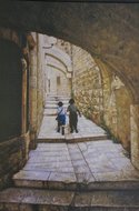 Litho: Jongetjes in de Joodse Wijk in Jeruzalem