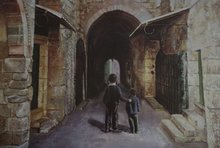 Litho: jongetjes in de Oude Stad Jeruzalem