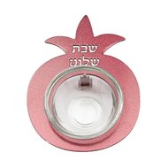 Mini honingpotje / zoutschaaltje van Yair Emanuel, uitgevoerd in rood metaal in de vorm van een Granaatappel met de tekst: Shab