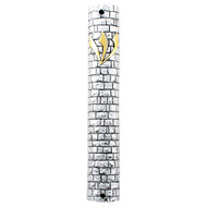 Mezuzah, prachtige grote Mezoeza huls met &#039;steen&#039; motief en de letter Sjin van het Hebreeuwse woord Shaddai (=Almacht