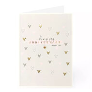 Felicitatiekaart jubileum, &#039; Happy anniversary, Mazeltov&#039; met details in goudfolie en klein goudkleurig 3d hartje