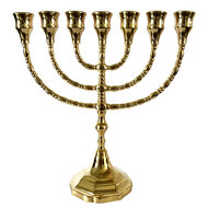 Grote Menorah, prachtige verzilverde Menorah met vergulde grote cups dus geschikt voor grote dinerkaarsen. 30 cm hoog en 26 cm 