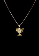 Menorah hangertje 2 kleuren goud verguld, prachtig design met een Davidster van de Israelische ontwerpster Marina