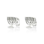 Oorbellen, studs zilver met een Menorah