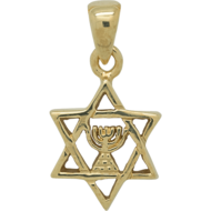 Davidster hangertje met Menorah - Verguld