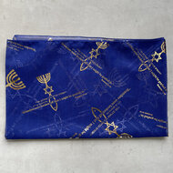 Sjaal uit Israel van koningsblauwe voile bedrukt met Bijbels thema: Messiaans Zegel en Romeinen 11:19