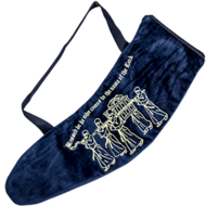 Tas voor grote Ramshoorn Shofar in prachtig donkerblauw fluweel met goudkleurige print met de Ark van het Verbond