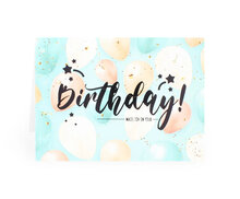 Felicitatiekaart, met Hebreeuwse tekst Mazel Tov en de engelse tekst Birthday