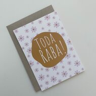 Kaart met envelop met Toda Raba (dankjewel) met bloemetjes van Ahavah design